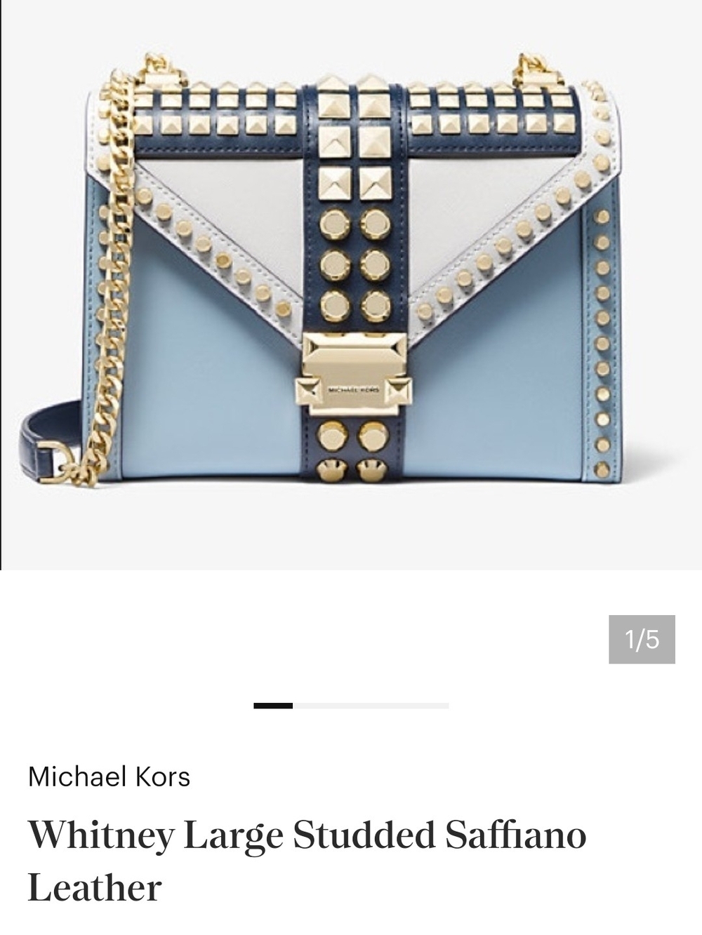 Michael Kors Whitney Large Studded Crossbody in Light Blue, White & Navy